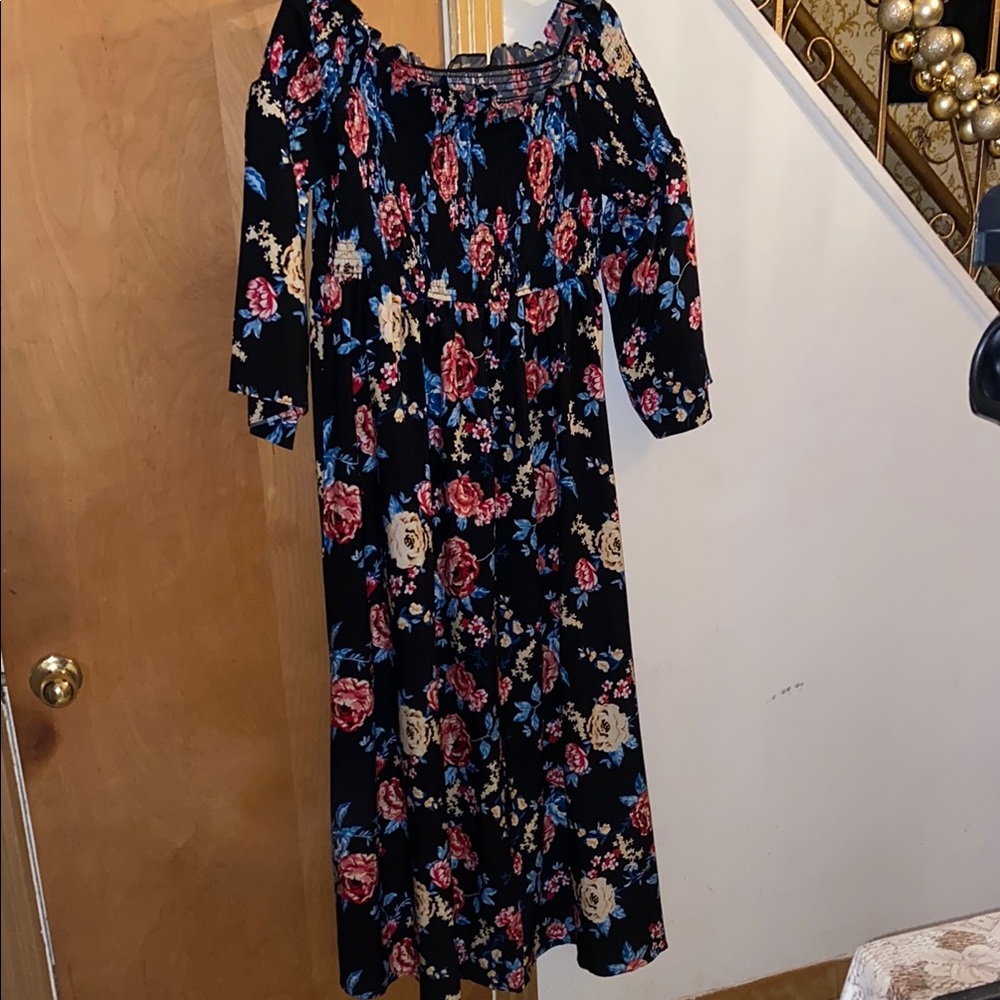 SHEIN Blue Puff Sleeve Off-Shoulder Sundress